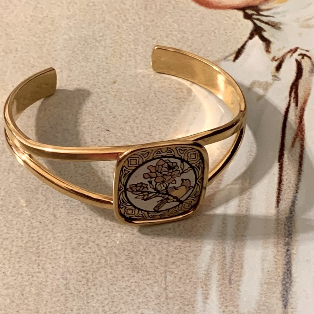 Reed & Barton Bird Damascene Bangle Bracelet